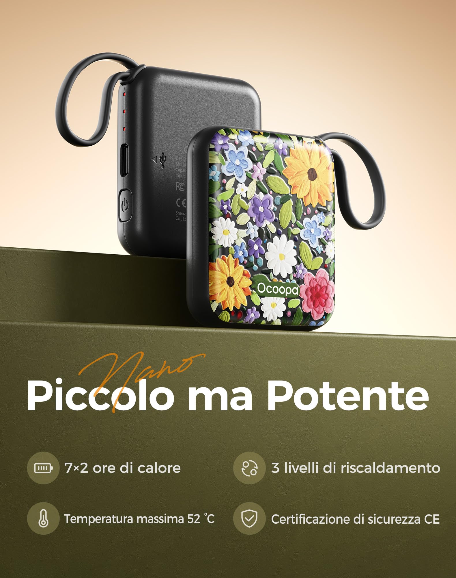OCOOPA Scaldamani Elettrico 2 Pezzi, Portatile Scalda Mani USB Ricaricabile 4000mAh, 3 Livelli fino a 52°C, Utile Regalo di Natale, Ideale per Sci Invernale, Viaggi e Attività all’Aria Aperta,UT5 Nano
