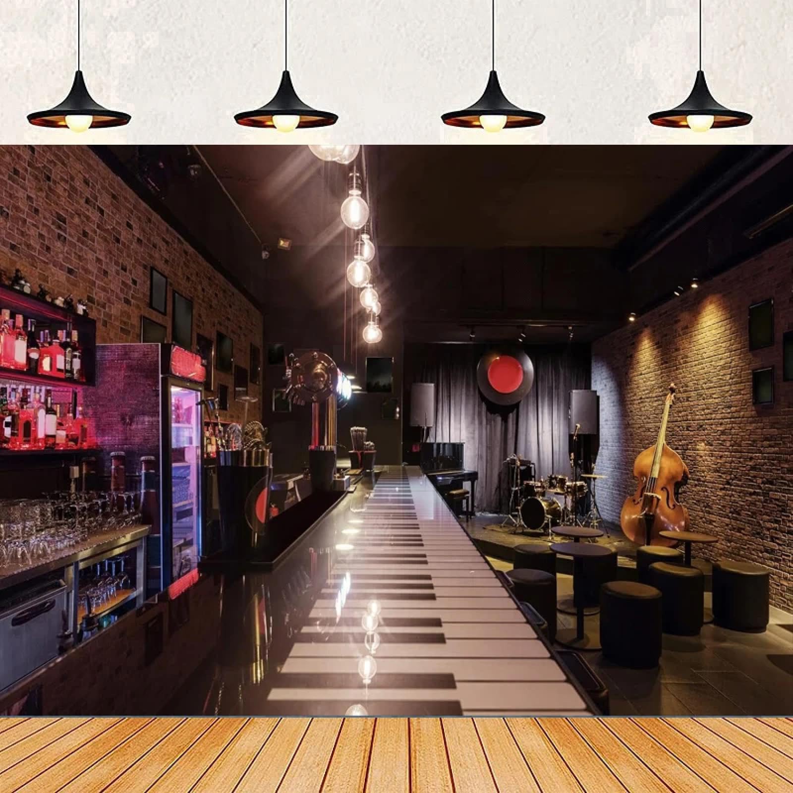 Fotografia Sfondo Club Pub Bar Cafe Interno Pianoforte Violoncello Rock Roll Jazz Blues Musica Casa Festa Parete Banner Poster