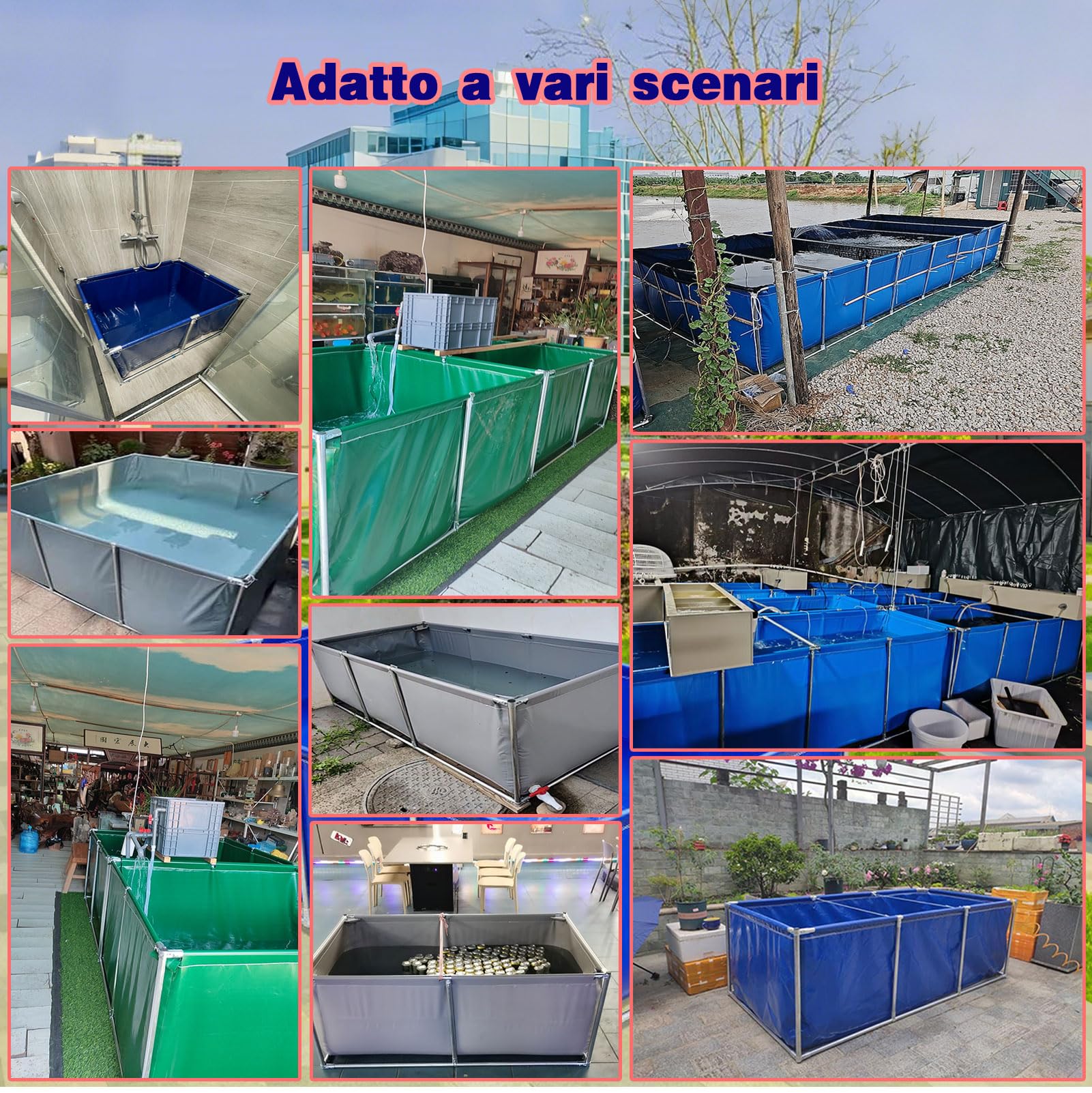 Laghetto Temporaneo in PVC per Pesci, Piscina Fuori Terra con Telaio di Acciaio, Serbatoio per Koi e Pesci Rossi, Facile Installazione