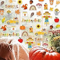 Vista 3 de Whaline 40 calcomanías de gel grueso para ventana de Acción de Gracias, espantapájaros, calabaza, hojas de arce, manzanas, calcomanías de gel
