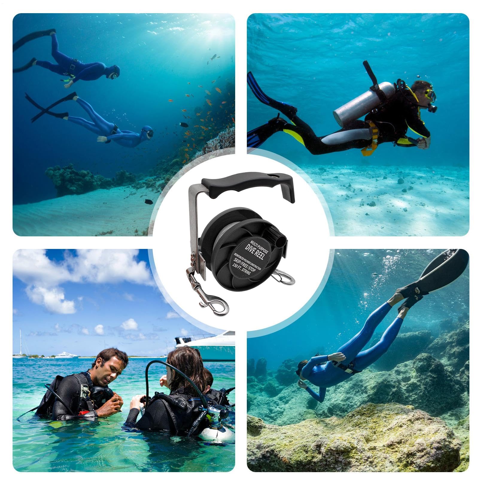 Kołowrotek do nurkowania, rozciąga się do 90 m, kołowrotek do nurkowania, wielofunkcyjne narzędzie podwodne, ergonomiczny wygodny uchwyt, do snorkelingu wędkarstwa podwodnego łodzi na plażę dla kobiet