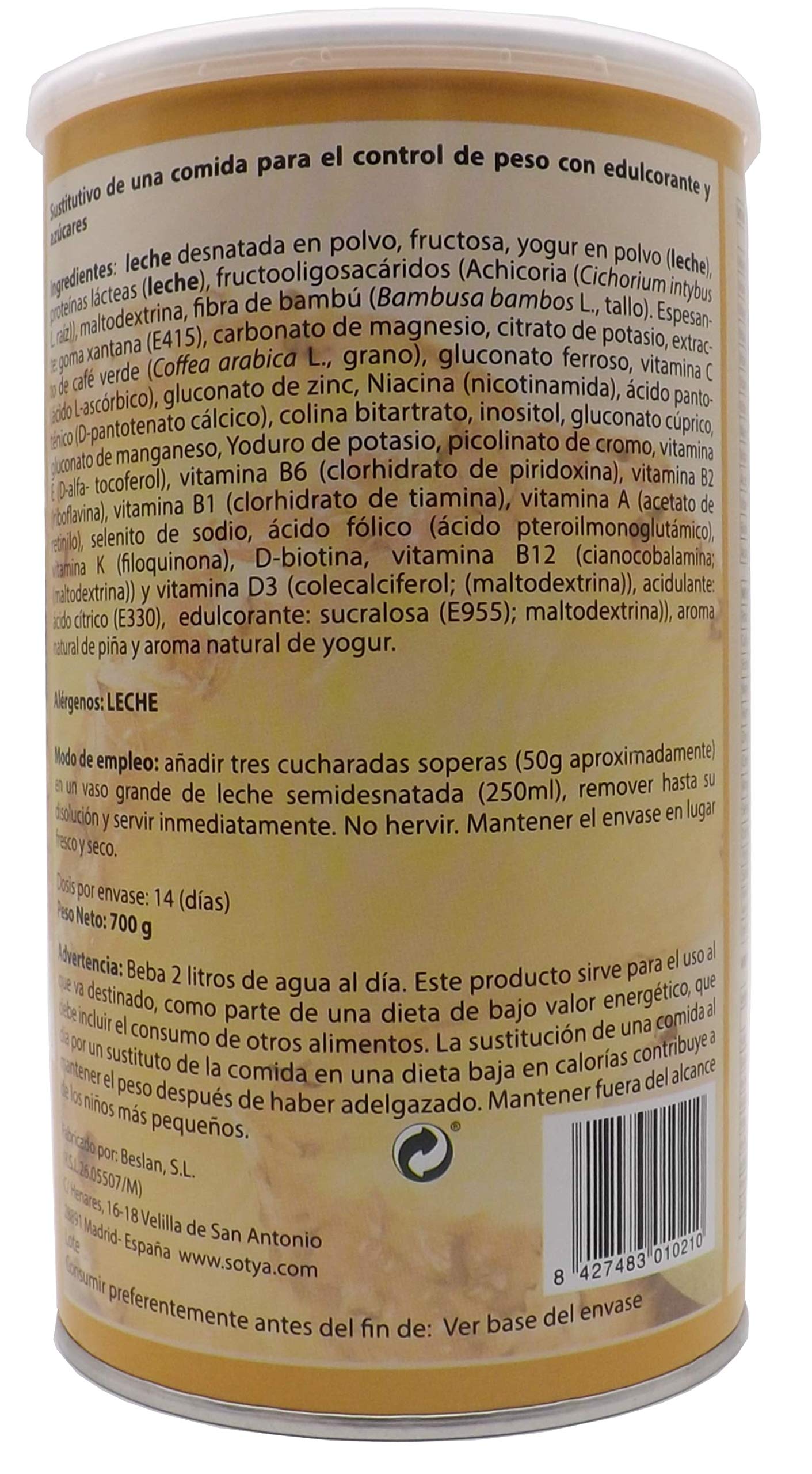 Batido en Polvo Sabor a Yogur con Piña, Rico en Proteínas, Sustituto Alimenticio, Adelgazante con Café Verde Sin Cafeína