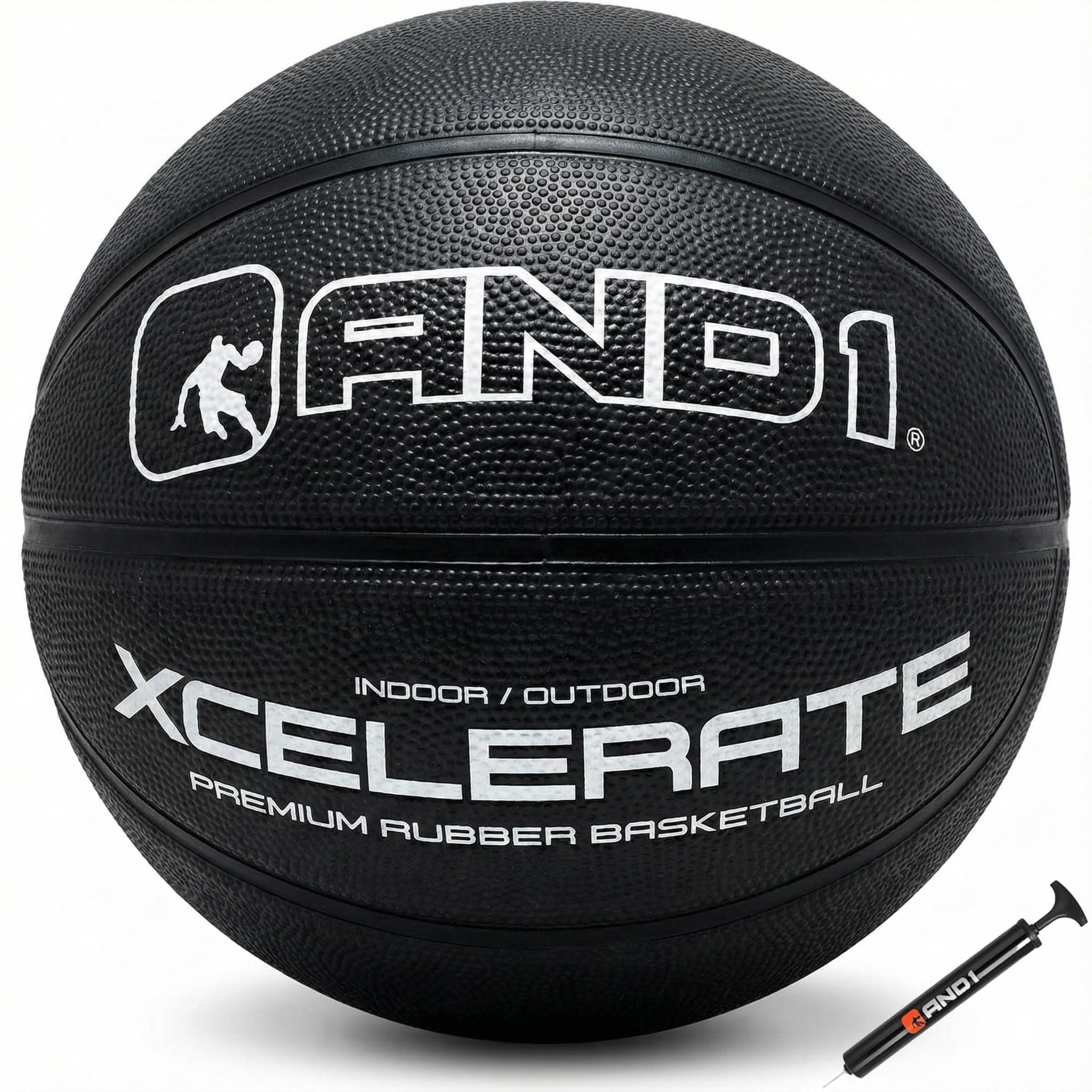 AND1 Xcelerate Rubber Basketball: Official Regulation Size 7 (29.5”) Streetball, Made for Indoor/Outdoor Games