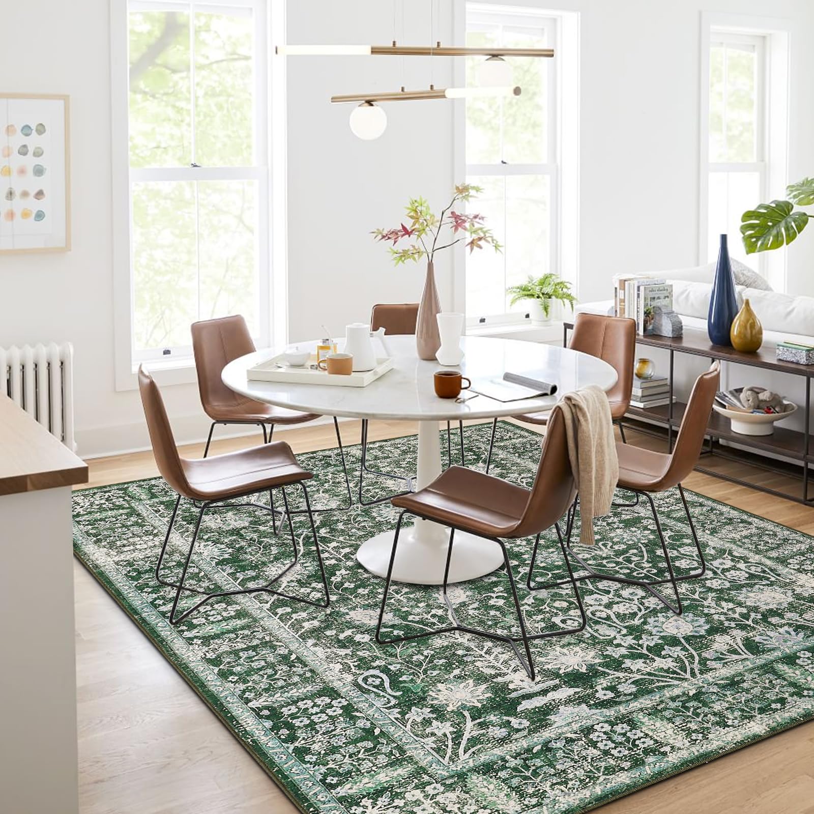Waschbarer Teppich Blumenmuster 160x230cm Blumen Boho,teppich wohnzimmer | Neutral Modern Rugs ,Waschbarer Teppiche Rutschfester Kurzflor Carpet für Schlafzimmer Esszimmer Büro