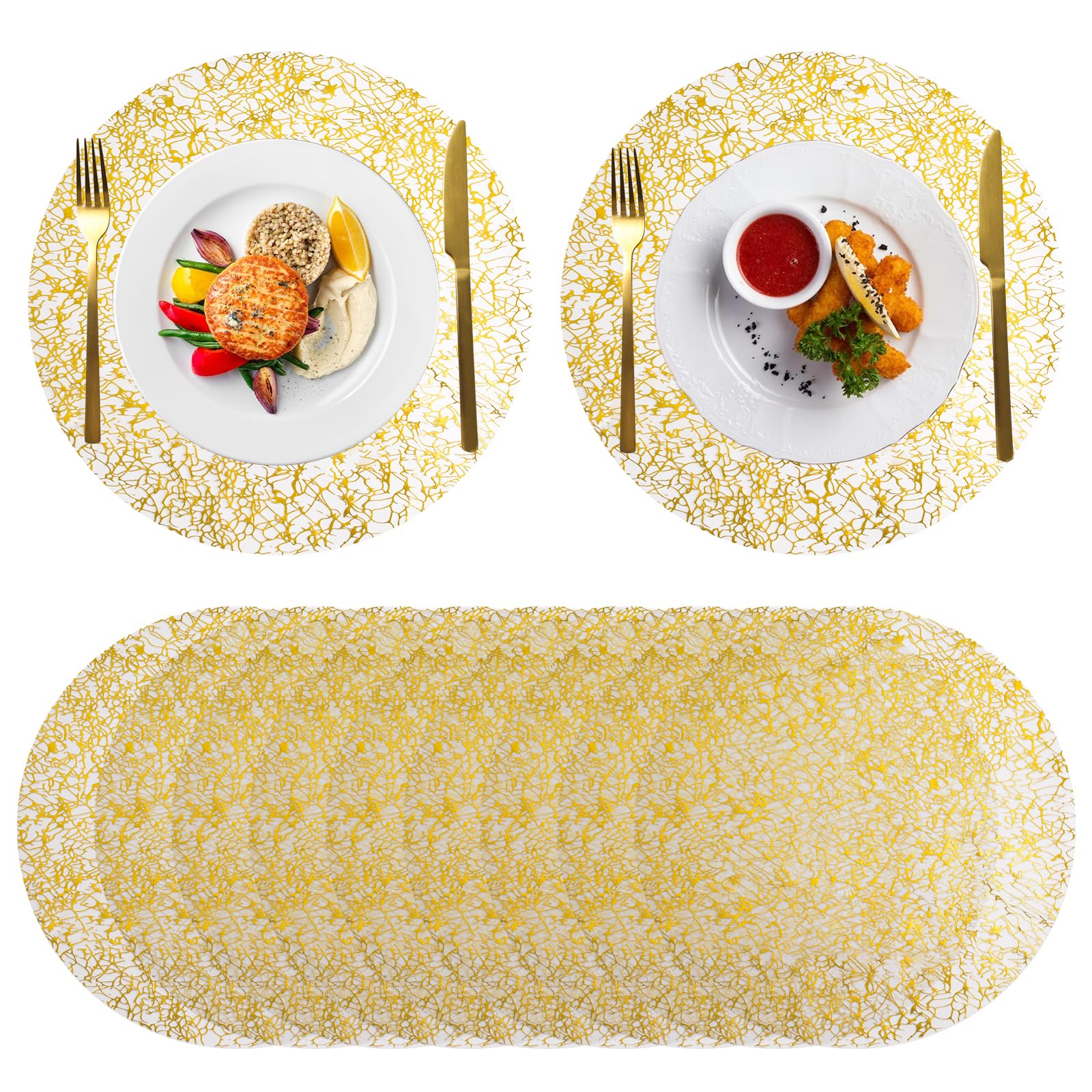Set de table de mariage en tulle doré et coussin circulaire à paillettes