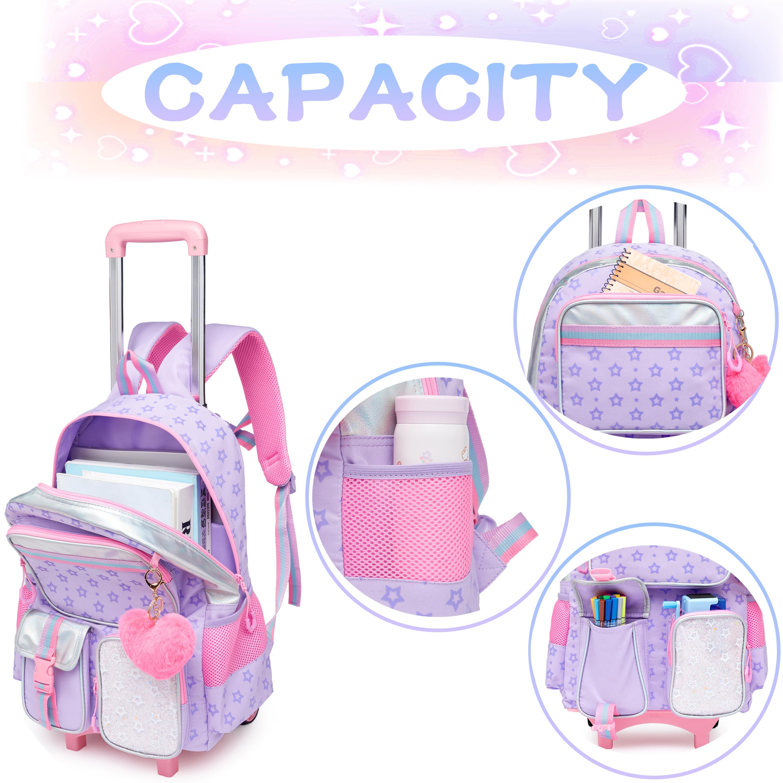 HTgroce Kinder Trolley Rucksack Schultasche Schulranzen Mädchen schultrolleys Schulrucksack Kinderkoffer Rolling Reisegepäck Mehrfachtaschen