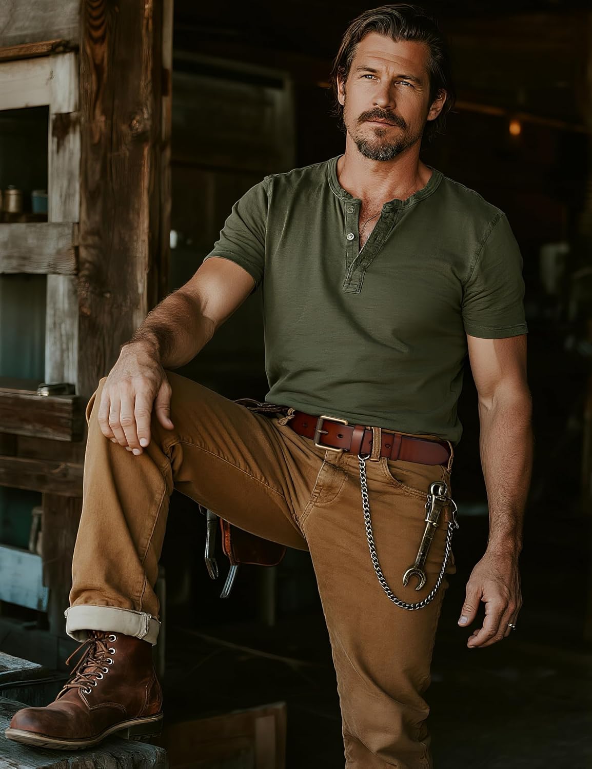 Mens Heavy Duty Full Grain Leather Belt - 1 1/2 Italian Genuine Leather with Sturdy Buckle for Jeans Casual Pants - Image 2