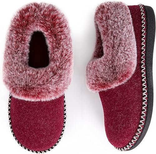EverFoams Women's Comfy Memory Foam Bootie Slippers Winter House Shoes with Indoor Outdoor Rubber Sole