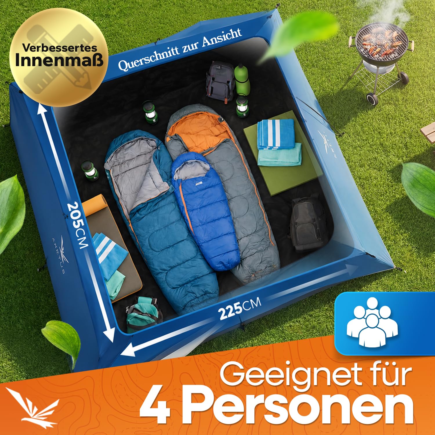 Aretus Wurfzelt - extra wasserdicht & stabil, schneller Auf & Abbau in 45 Sekunden | Wurfzelt 2 Personen wasserdicht, Wurfzelt 3 Personen, Wurfzelt 4 Personen, Pop Up Zelt 4 Personen. 3 Personen Zelt