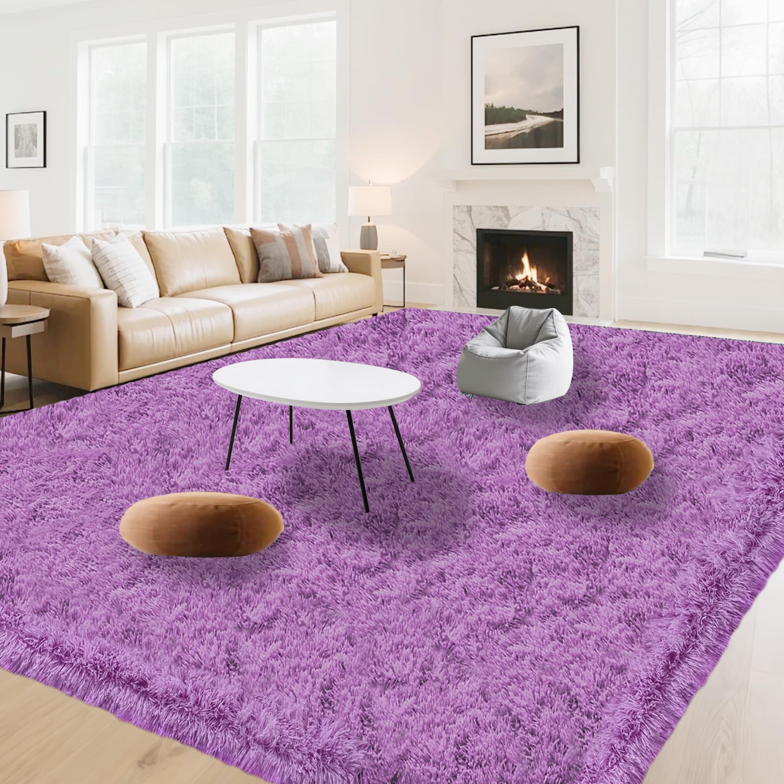 OuTanTe Hochflor Teppich Wohnzimmer 200x300cm, Lila Shaggy Flauschig Teppich, Kuschelteppich Wohnzimmerteppich High-Pile Carpet rutschfest, Modern Extra Groß Teppiche für Schlafzimmer Kinderzimmer