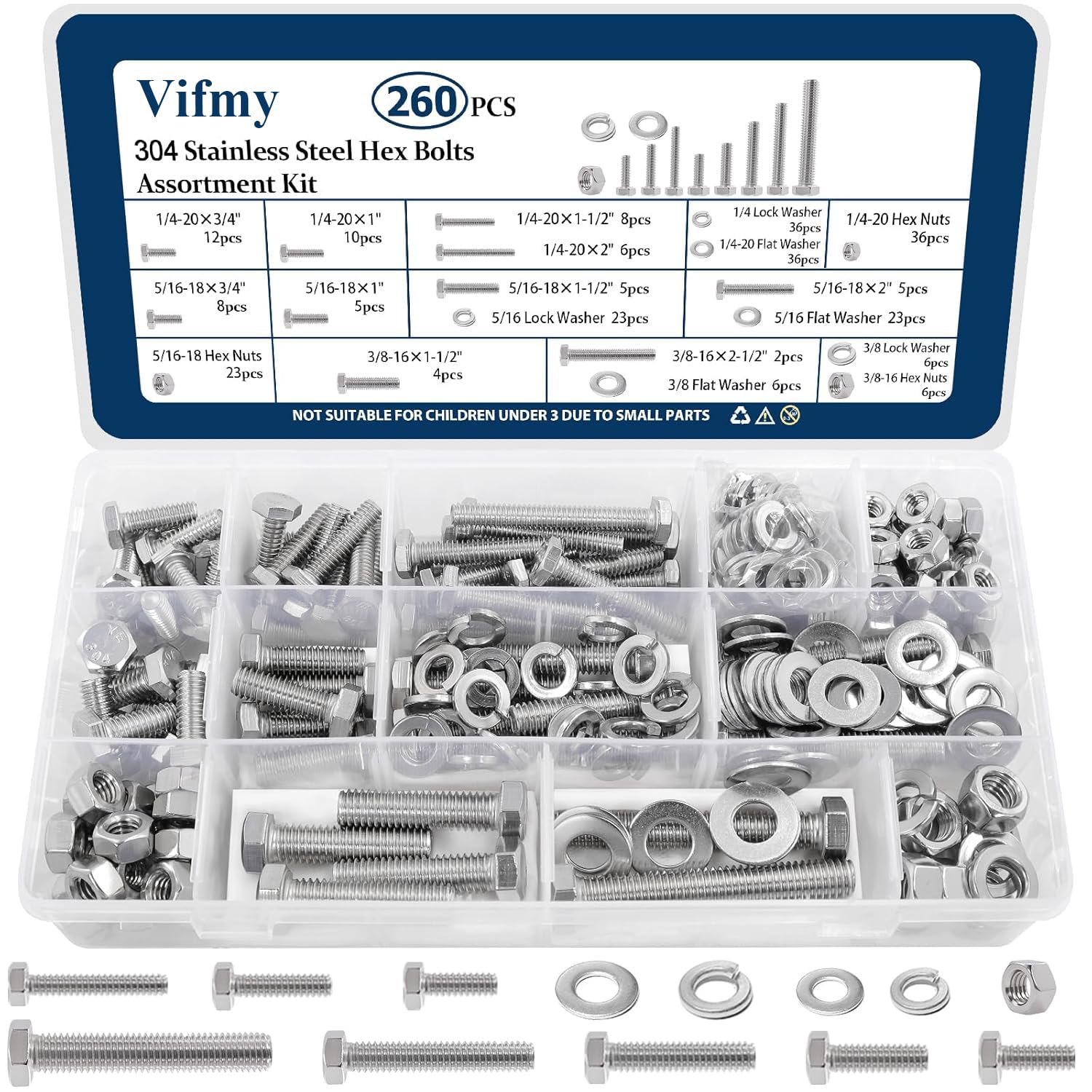 Stainless Steel Flange Bolt & Nut Kit - 288 Pcs -14