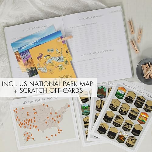 Miniatura 3 de Hermoso diario de viaje de lino con mapas para raspar del parque nacional de Estados Unidos, el planificador y diario perfecto para mujeres,