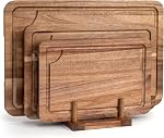 Wooden Cutting Boards for Kitchen, Wood Cutting Board Set with Juice Groove, Chopping Boards Set of 3（Small, Meduim & Large Charcuterie & Chopping Butcher Block for Meat