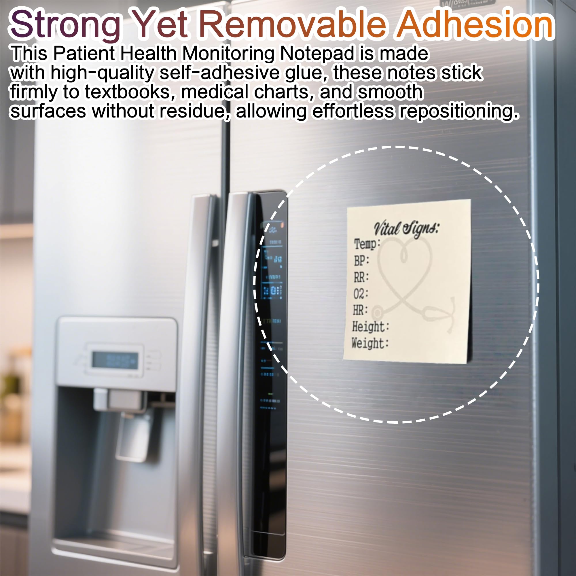 Nurse Sticky Notes - 3 Inch Patient Health Monitoring Pads For Daily Vital Signs Tracking