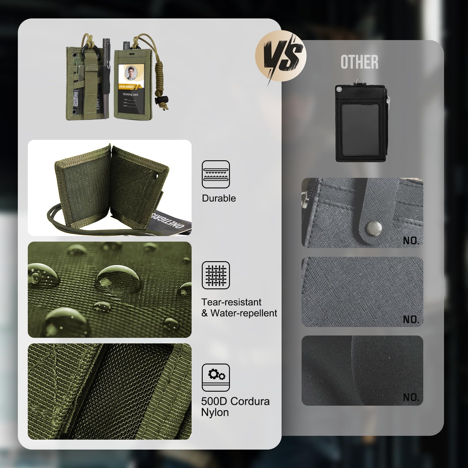OneTigris 2-in-1 Taktischer Ausweishalter , 500D Cordura Nylon, MOLLE-kompatibel, Ausweistasche mit Sichtfenster, 3 Kartenfächern & Stifthalter, Ideal für EDC, Outdoor, Sicherheitskräfte