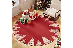 Red Christmas Tree Round Area Rug for Holiday Cheer