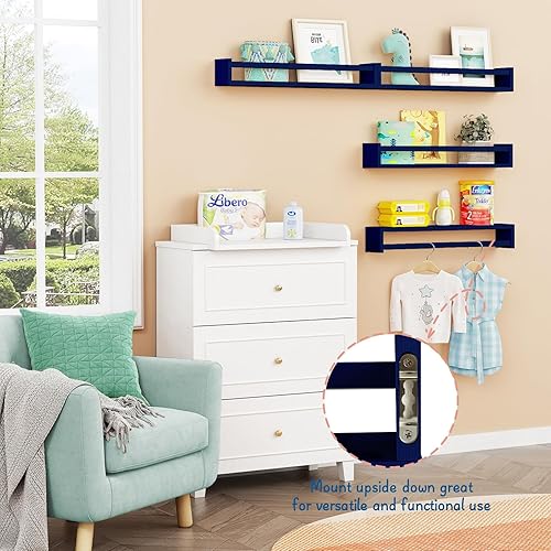 Miniatura 63 de Forbena Estantería de pared de 24 pulgadas para dormitorio de niños, juego de 4, estantes flotantes blancos para libros de bebé, niños y niñas, 1.