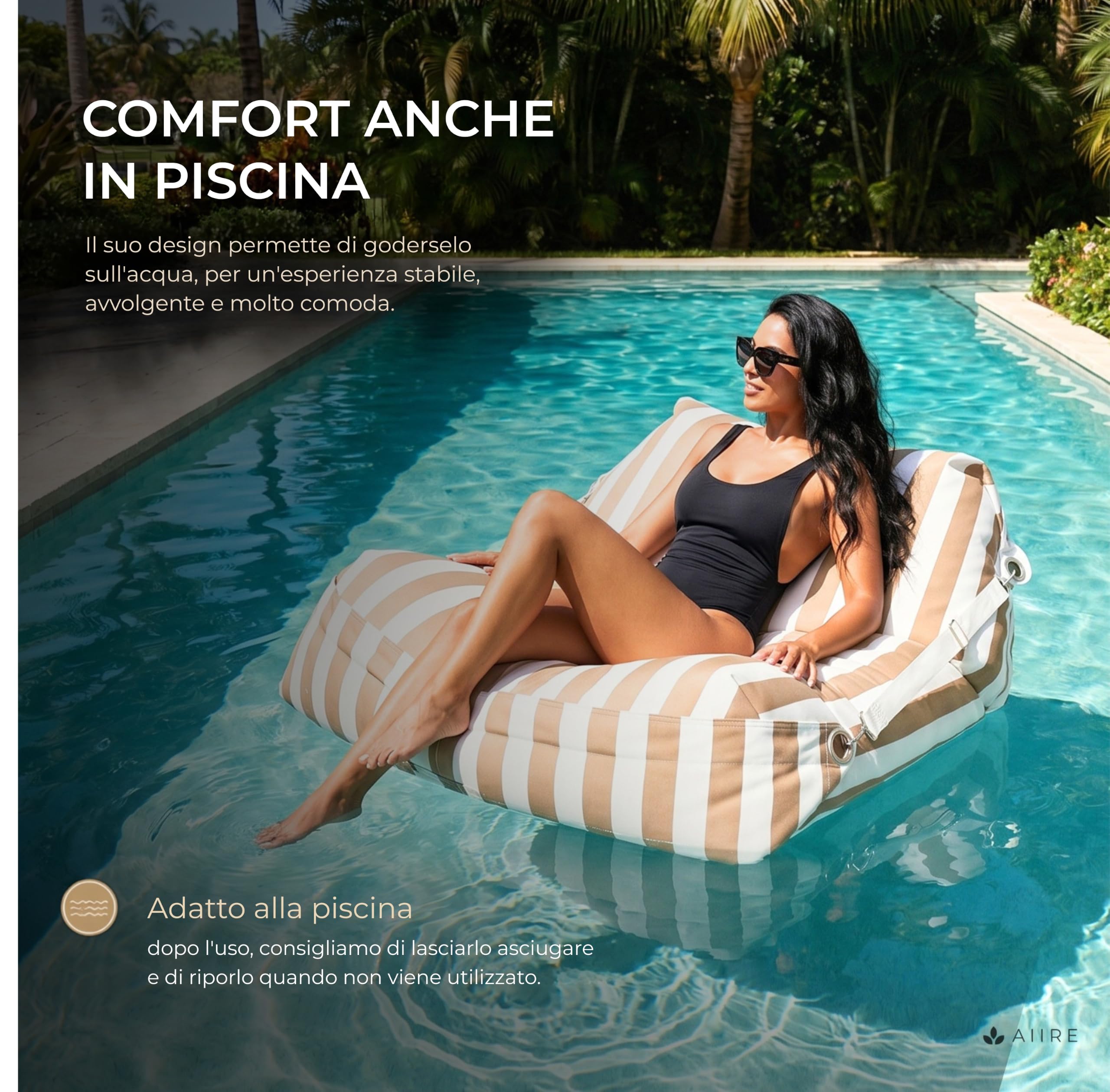 Aiire Pouf Esterno Design in Olefina - [180x140] Puffo per Sedersi Moderno con Imbottitura - Puff Poltrona a Sacco per Piscina, Giardino o Terrazza - Bean Bag o Cuscini da Pavimento XXL Beige | Puff In Olefina Da Design, Per Piscina, Giardino O Terrazza,