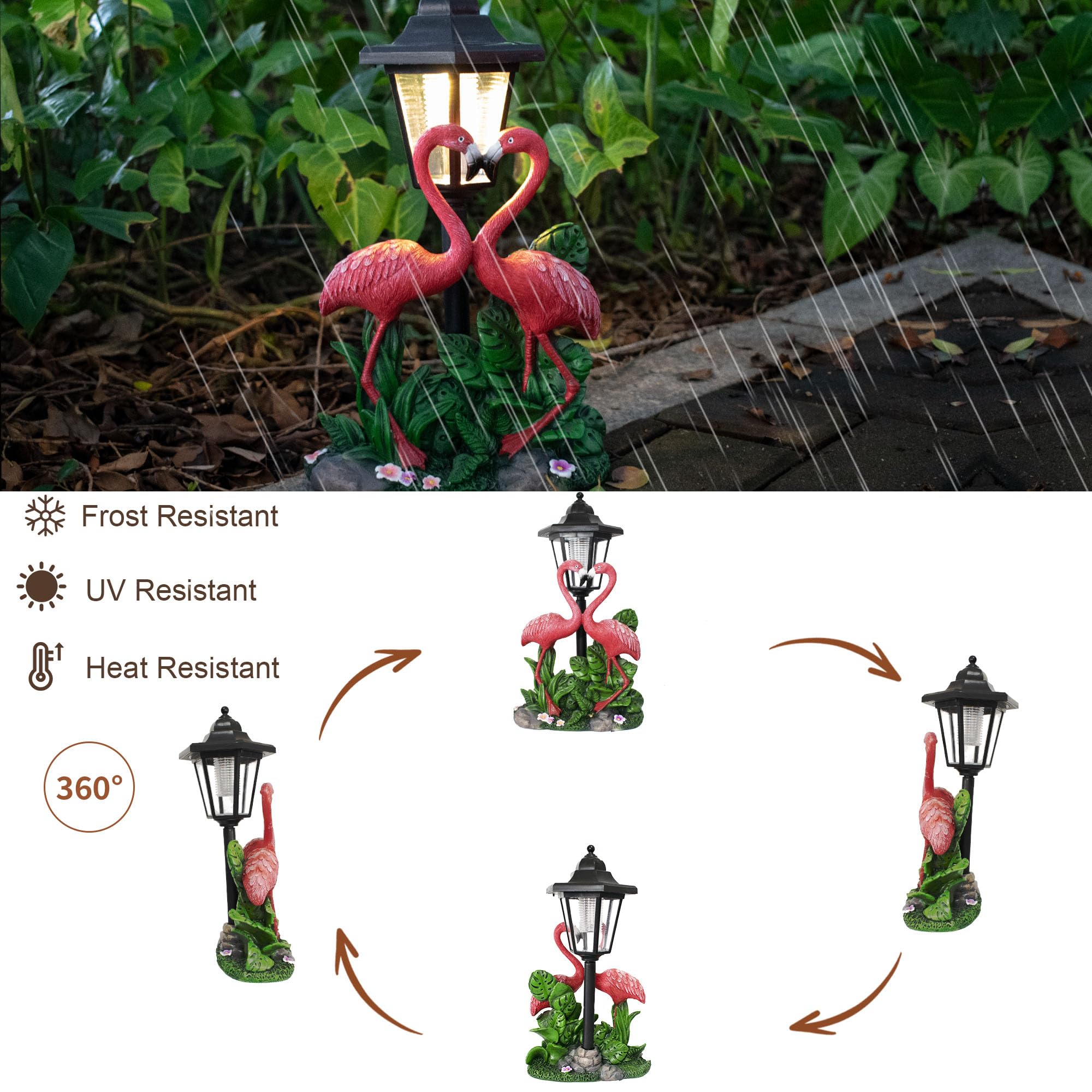Statua da giardino a forma di fenicottero con lanterna solare, unica a doppia testa, regalo per donne, mamme, amanti, per esterni, cortile, patio, balcone