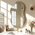 Irregular Wall Mirror, Asymmetrical Wall Mirror Decorative Wavy Mirror | 22"x36" Abstract Shape Curvy Mirror, Antique-Bronze,for Living Room Bathroom Bedroom Entryway