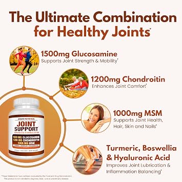 Arazo Nutrition Glucosamine Chondroitin Turmeric Msm Boswellia - Joint Support Supplement for Relief for Bones, Back, Knees, Hands (180 Tablets)