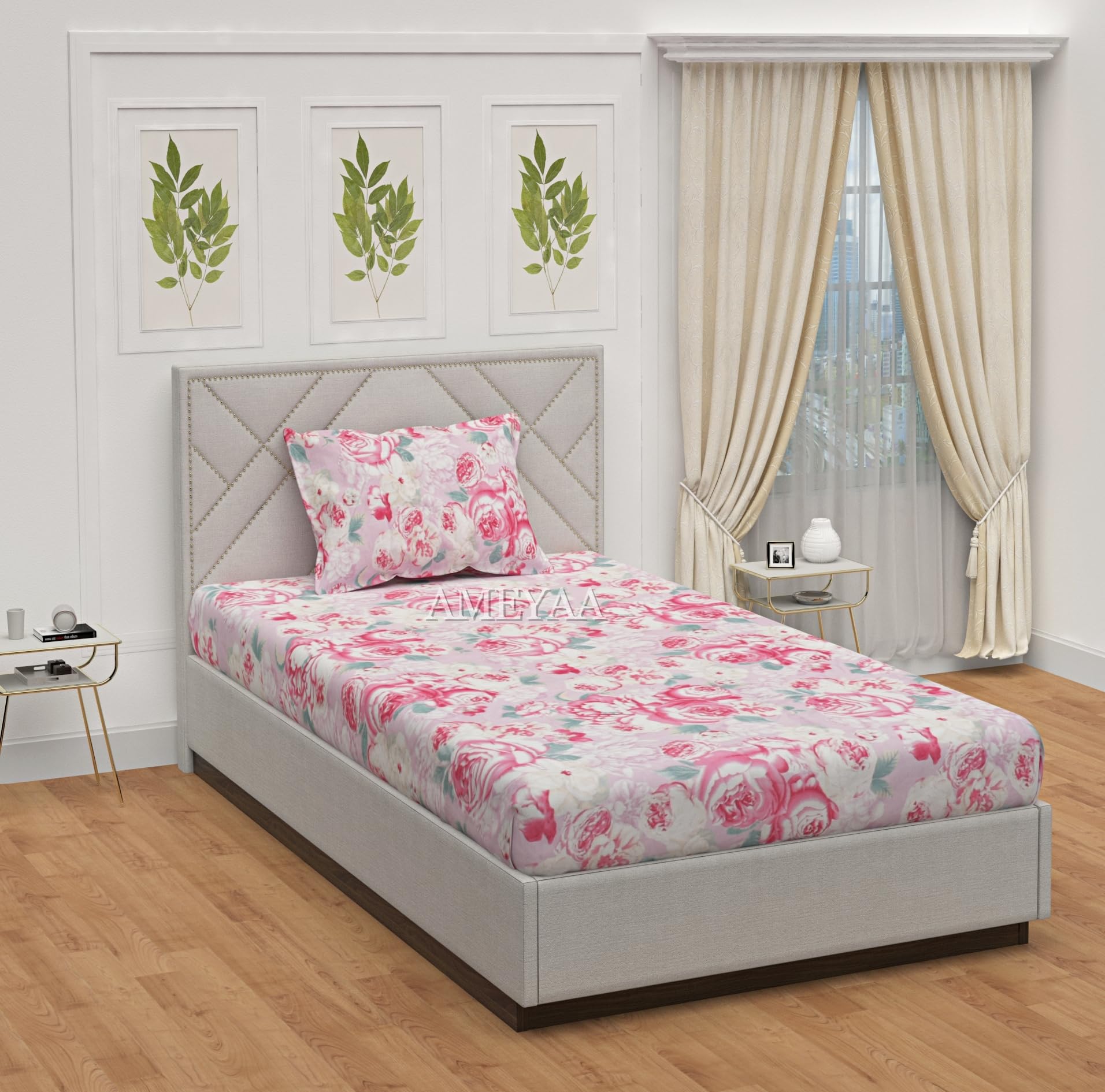 AMEYAA 350 Tc Glace Cotton Feel All Around Elastic Fitted Bedsheets With 1 Pillow Cover|Premium Floral Fitted Bedsheets For Single Size Bed|Supersoft|Wrinkle-Free(Single 48"X78",Rose Pink)Small Single (B0CQYVX9W1) Amazon Price History, Amazon Price Tracker