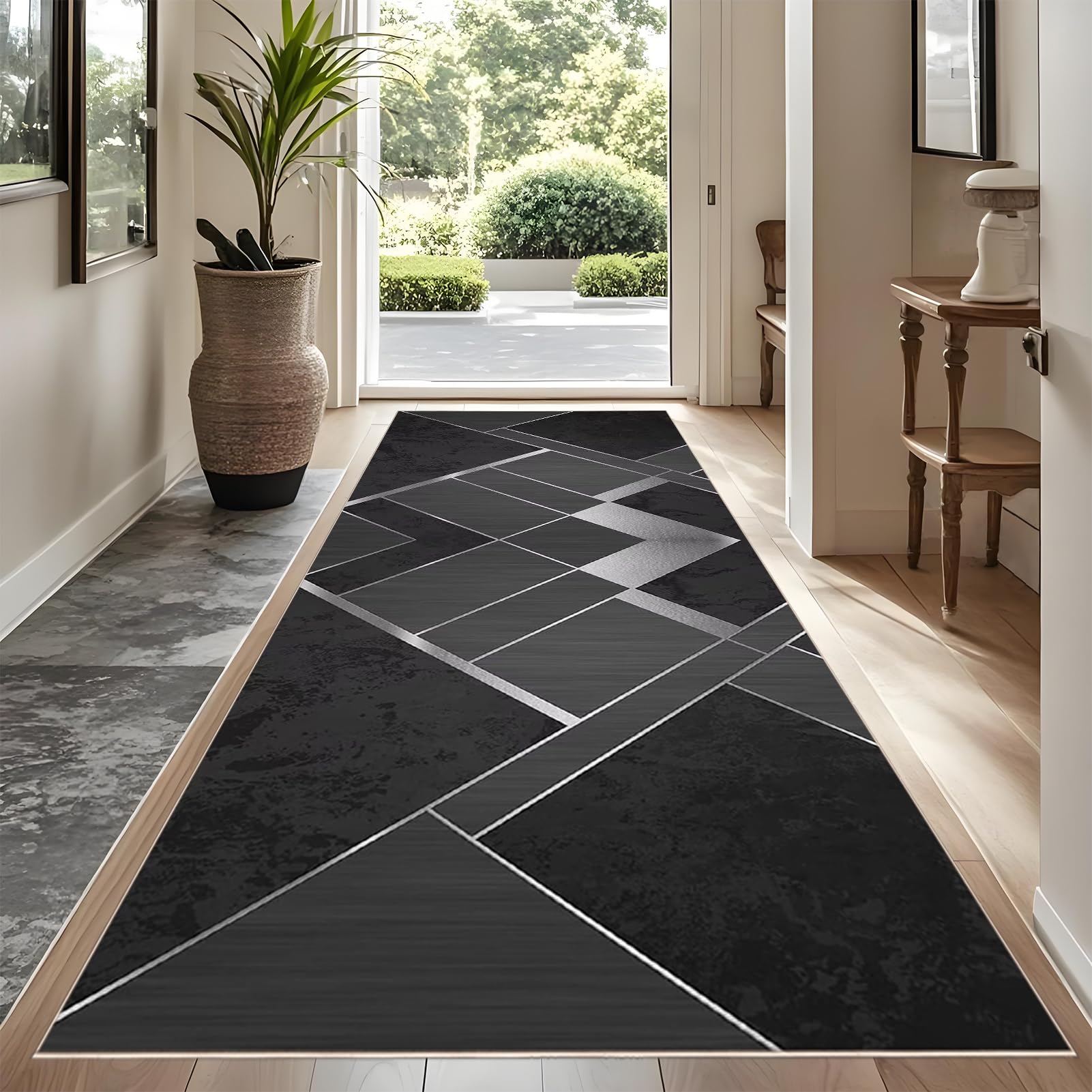 YUEAENK Runner Rugs for Hallway Non Slip 80 x 450 cm Hallway Runner Mat Extra Long Washable Entryway Rug Low Pile Non Shedding Carpet Runner for Kitchen Doorway Laundry Room