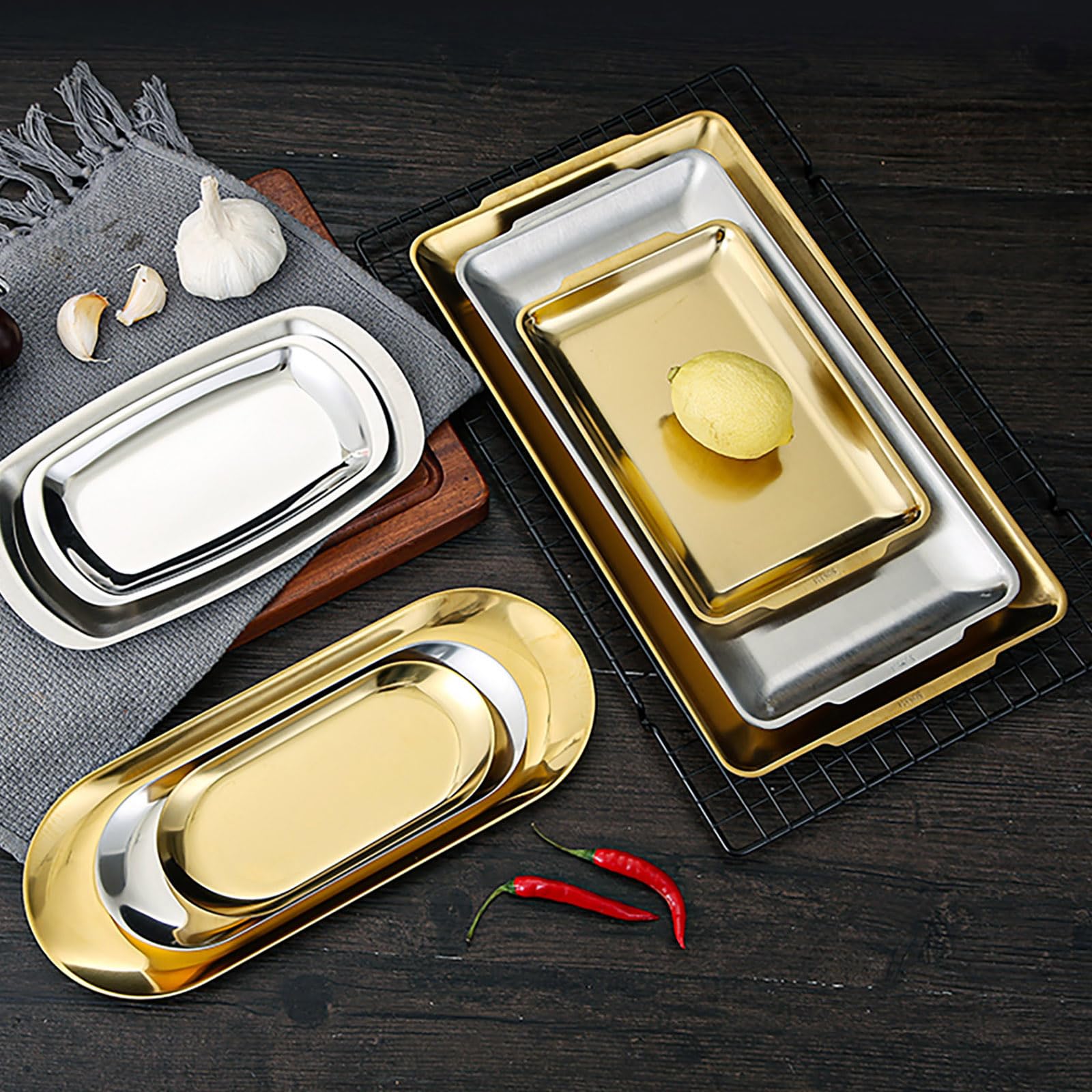 Piatto piatto piatto in acciaio inox 304 Piatto da portata resistente alla corrosione Piatto rettangolare per ristoranti e case