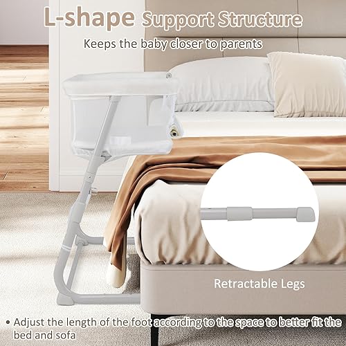 Miniatura 9 de INFANS Moisés sobre la cama para bebé, cama de noche con pared inferior para un fácil acceso, cierre seguro para dormir, altura ajustable,