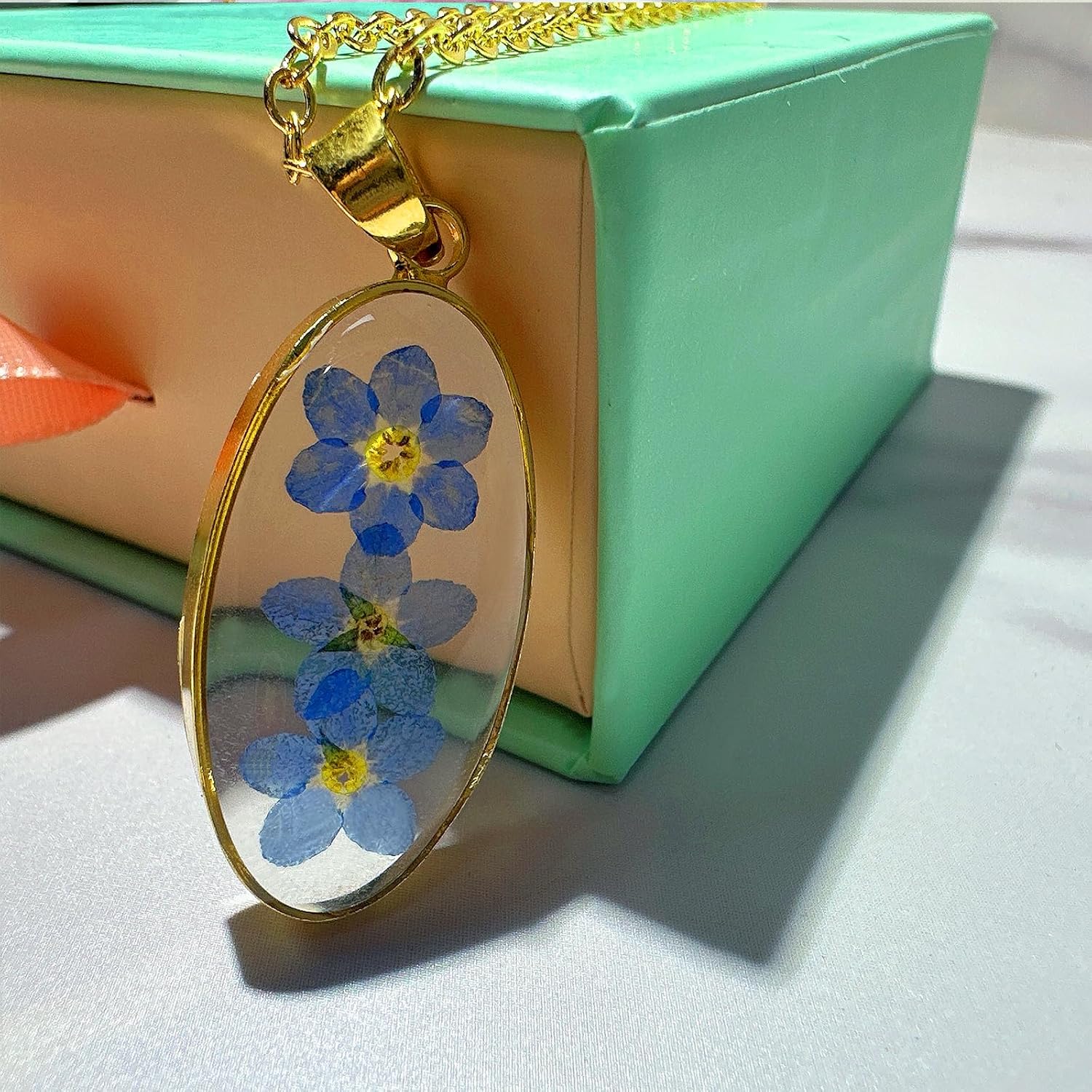 Forget Me Not Necklace - Handmade Pressed Flower Necklaces - Forget-Me-Not Flowers Symbolize True Love And Respect - Great Gift for Women | 18” - Image 5