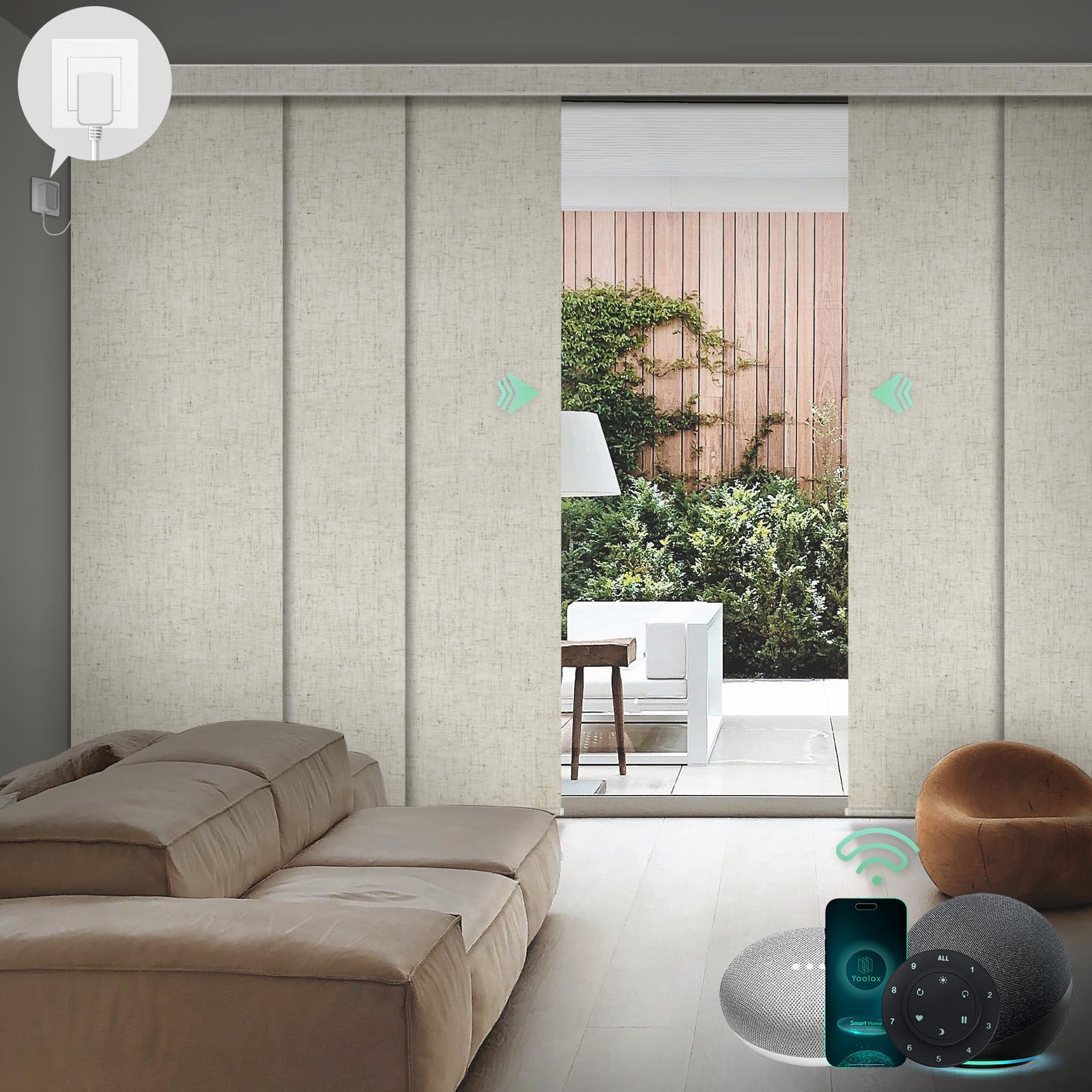 Yoolax Custom XL Smart Sliding Door Blinds, Motorized Sliding Panel Blinds Compatible with Alexa, Blackout Vertical Blinds for Glass Doors, Patio Doors, Closet Doors, Linen Beige