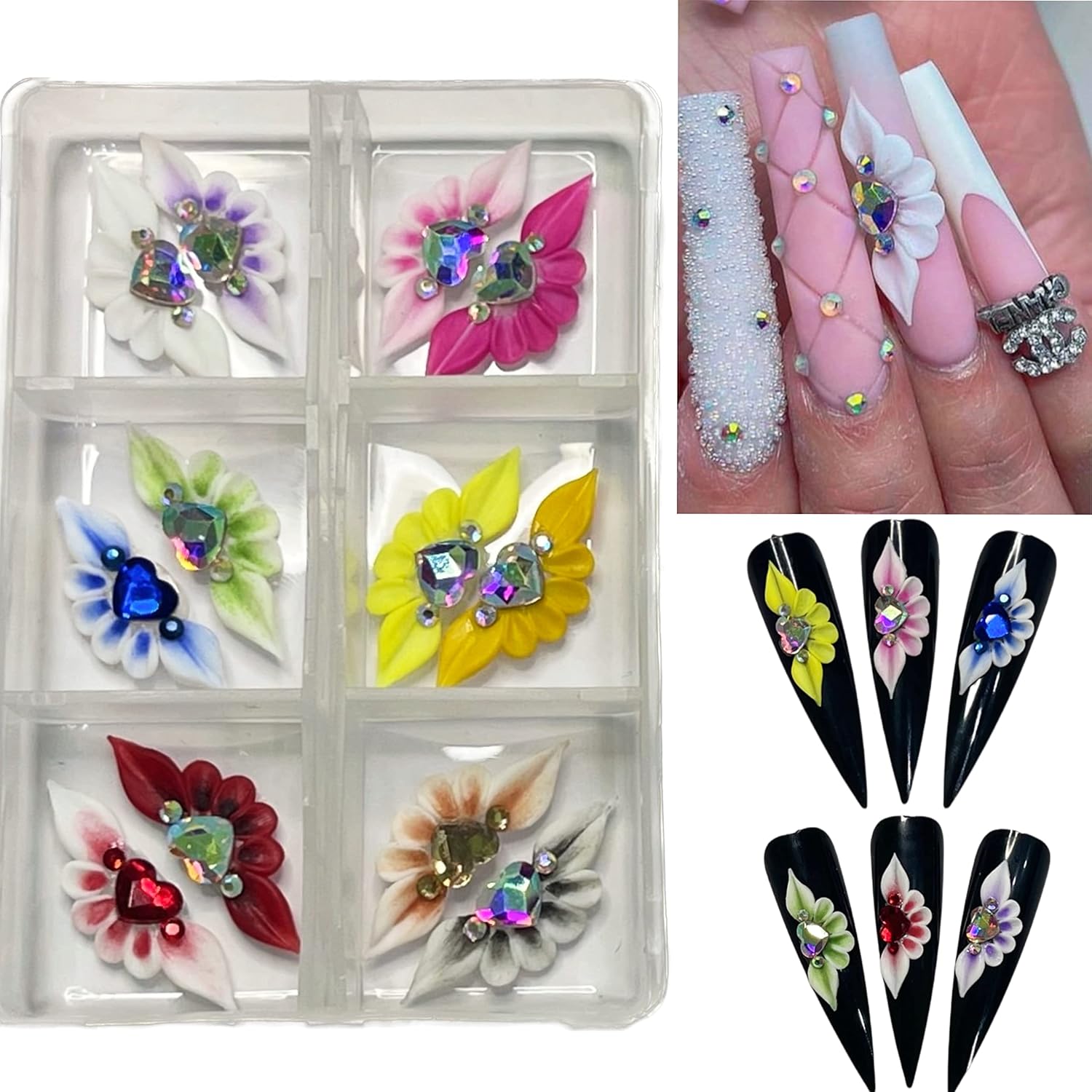 Set 24Pcs Inflorescence- Enhance Your Artistic Projects with Handmade 3D Acrylic Flowers Nails Charm For Long Size XL, XXL,XXXL - HaFLoNa (Inflorescence)