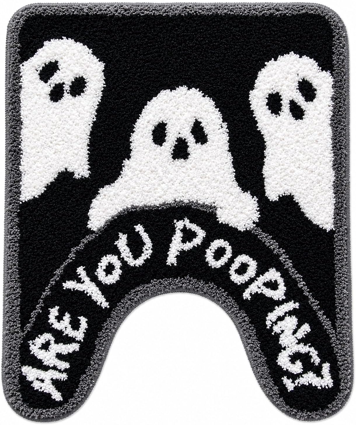 Black Ghost Halloween Bathroom Rug, Fun U-Shaped Toilet Rug | Funky Black Spooky Halloween Bath Mat with “are You Pooping?” Design, Bathroom Contour Mat for Halloween Bathroom Decor