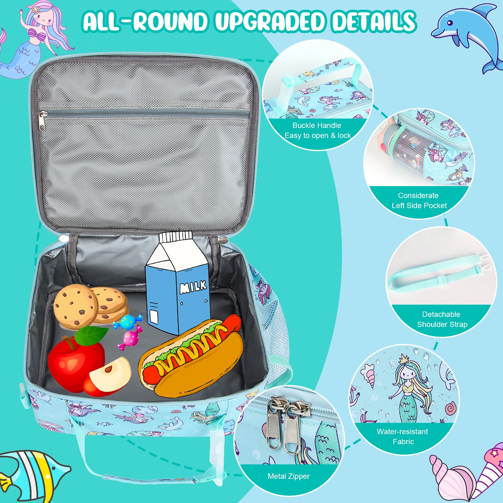 Homtibrm Insulated Lunch Bag, Kids Lunch Cool Bag with Adjustable Strap - Image 4