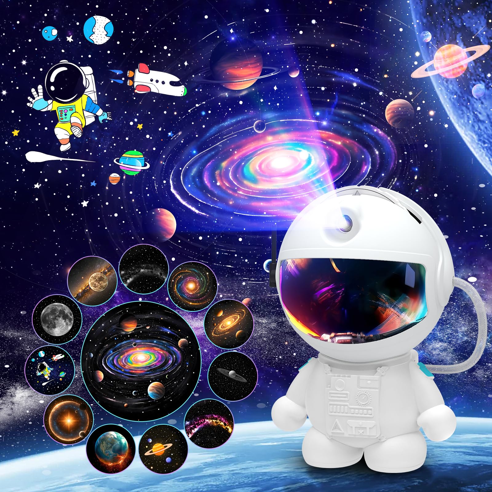 SHJQJJLBCQ Proiettore Luce Notturna Galassia Spaziale Astronauta Ultra HD 12 Dischi Film Display LED Luminosità Regolabile