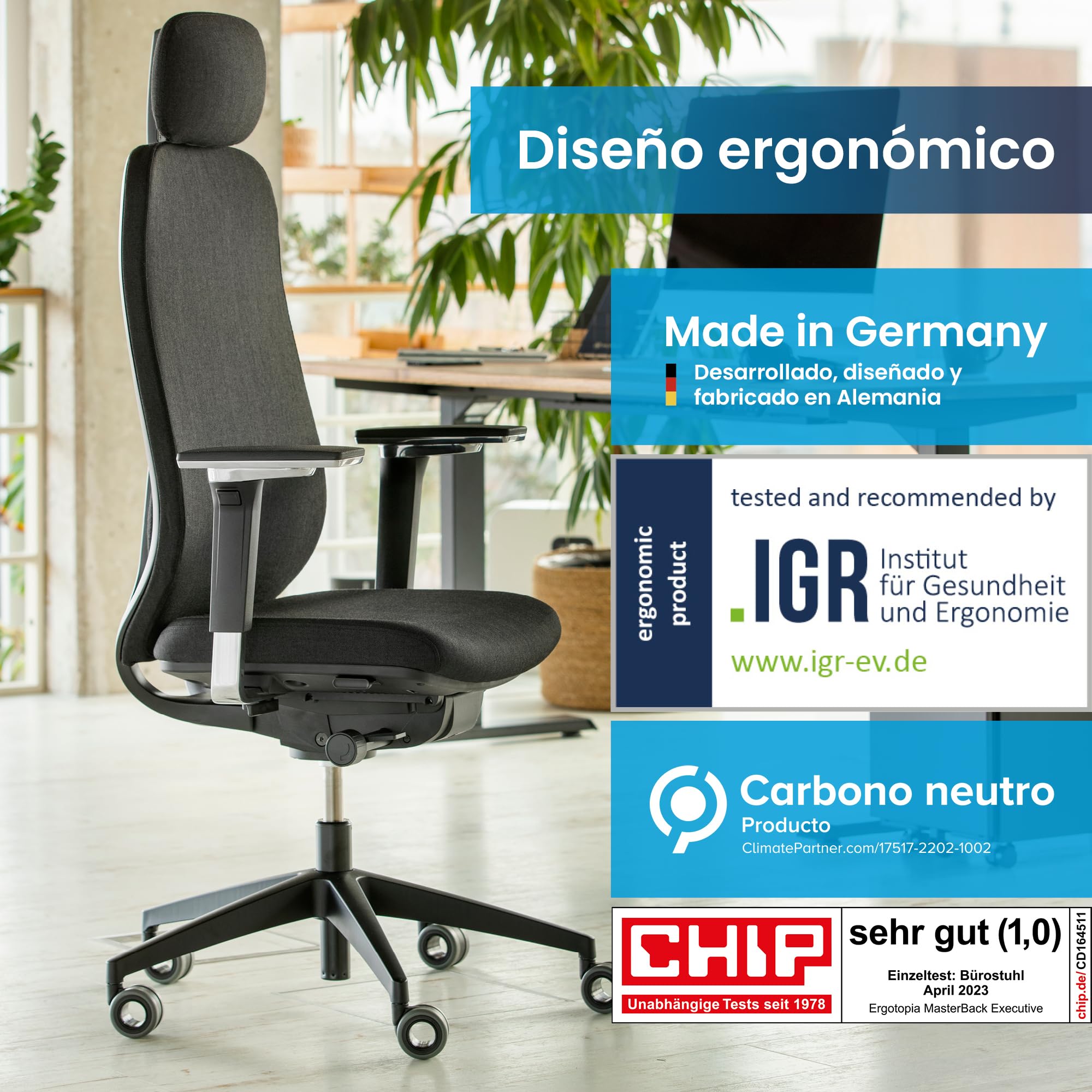 Ergotopia MasterBack Pro Silla Ergonomica Escritorio - Silla Oficina Ergonomica con Mecanismo de Inclinación 3D, Apoyo Lumbar, Mecanismo Sincrónico y Reposabrazos Ajustables en 5D