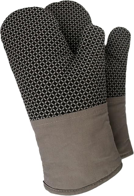 Immaculate Textiles - Premium Heat Resistant Oven Gloves/Mitts - Pack of 2 : Non-Slip Silicone Exterior (Grey)