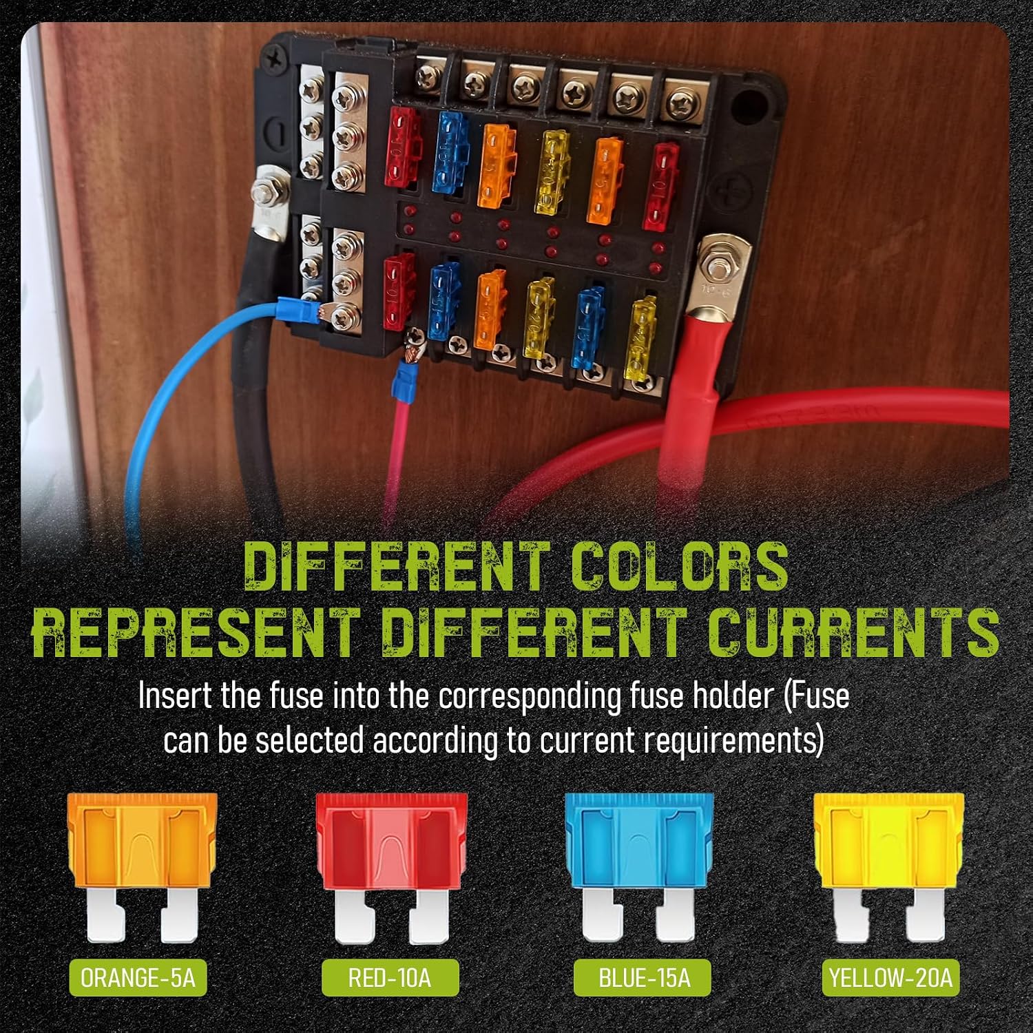 12 Way Fuse Block 12V/24V with LED Indicator Waterproof Marine Fuse Panel with Negative Bus Dual Row 12 V Automotive Fuse Box Holder for RV, Boat, Car, Truck, UTV
