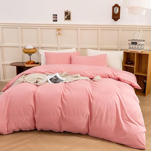 Miniatura 231 de ECOCOTT Funda de edredón tamaño King, juego de ropa de cama de 3 piezas, 100% algodón lavado, suave y transpirable con cierre de cremallera, 8 lazos