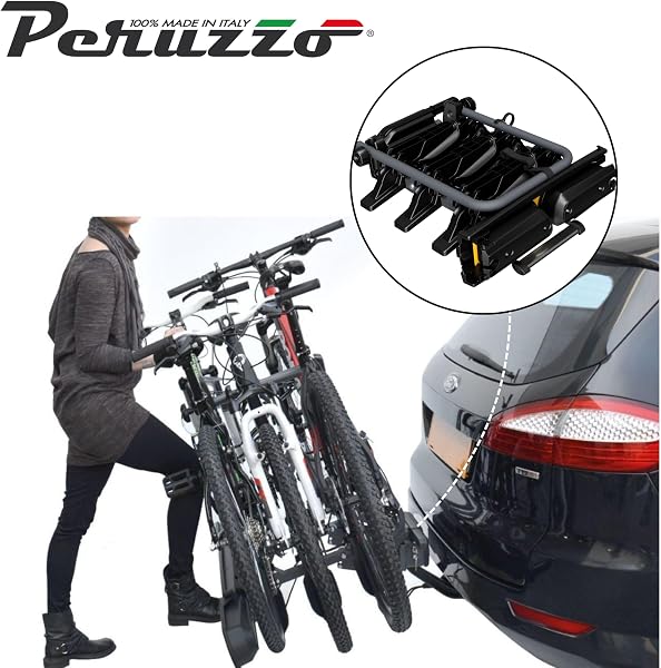 Peruzzo - Porte-vélo sur Attelage Pure Instinct - Transport 3 vélos (60kg Max) - Compatible Fat Bike - Inclinable avec pédale - Câble antivol à clé Inclus - Assemblé et Pliable pour Rangement Facile - 4