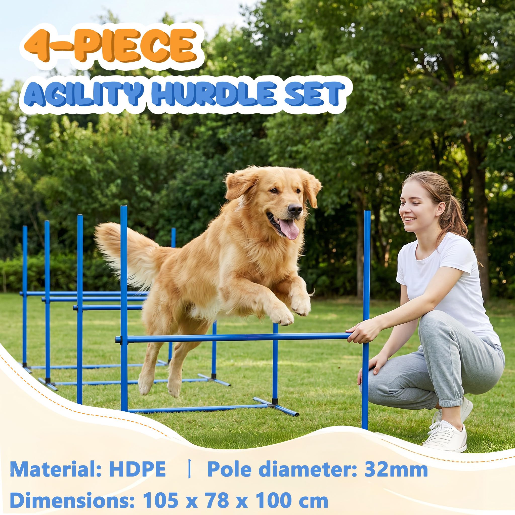 Hunde Agility Training Set 4 Hürden, verstellbar inkl. Tasche, Blau für Garten und Hundeplatz