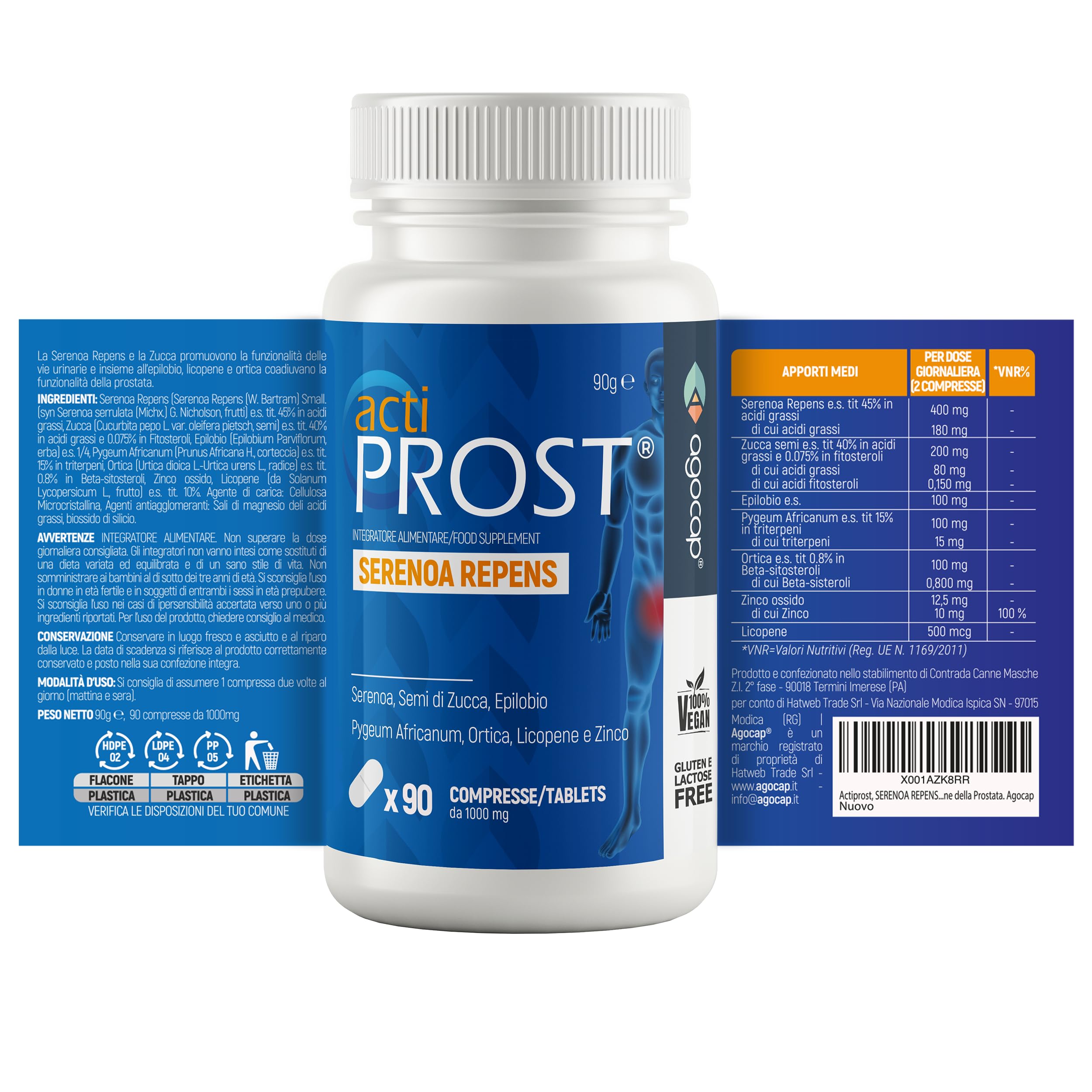 Actiprost, SERENOA REPENS 400mg e SAW PALMETTO - 90cpr, Alto Dosaggio. Integratore Prostata Uomo con Semi di Zucca, Pygeum Africanum, Epilobio, Ortica,. Riduci l'infiammazione della Prostata. Agocap