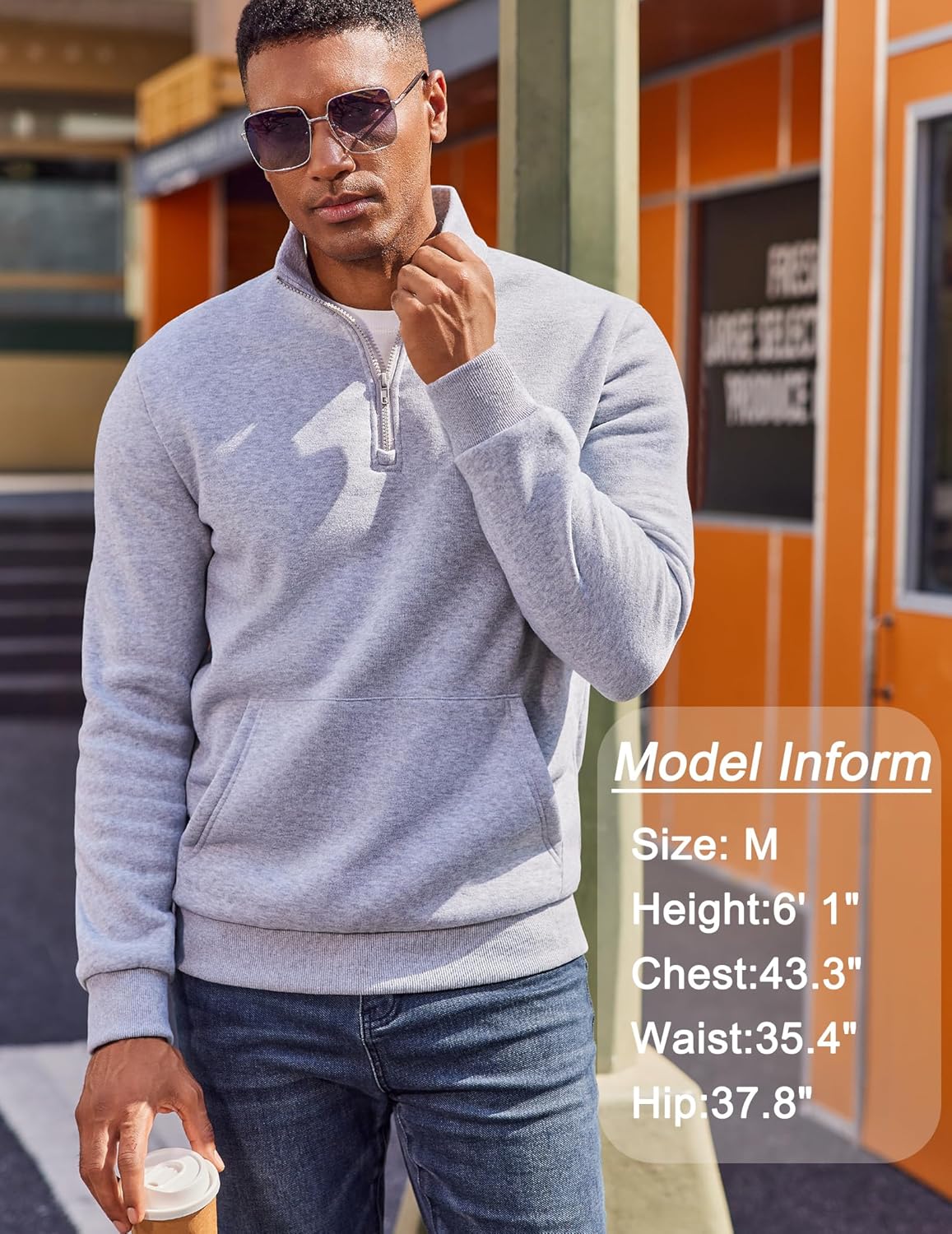 COOFANDY Mens Quarter Zip Pullover Fleece Lined Sweatshirts Long Sleeve Mock Neck Sweater with Pocket - Image 4