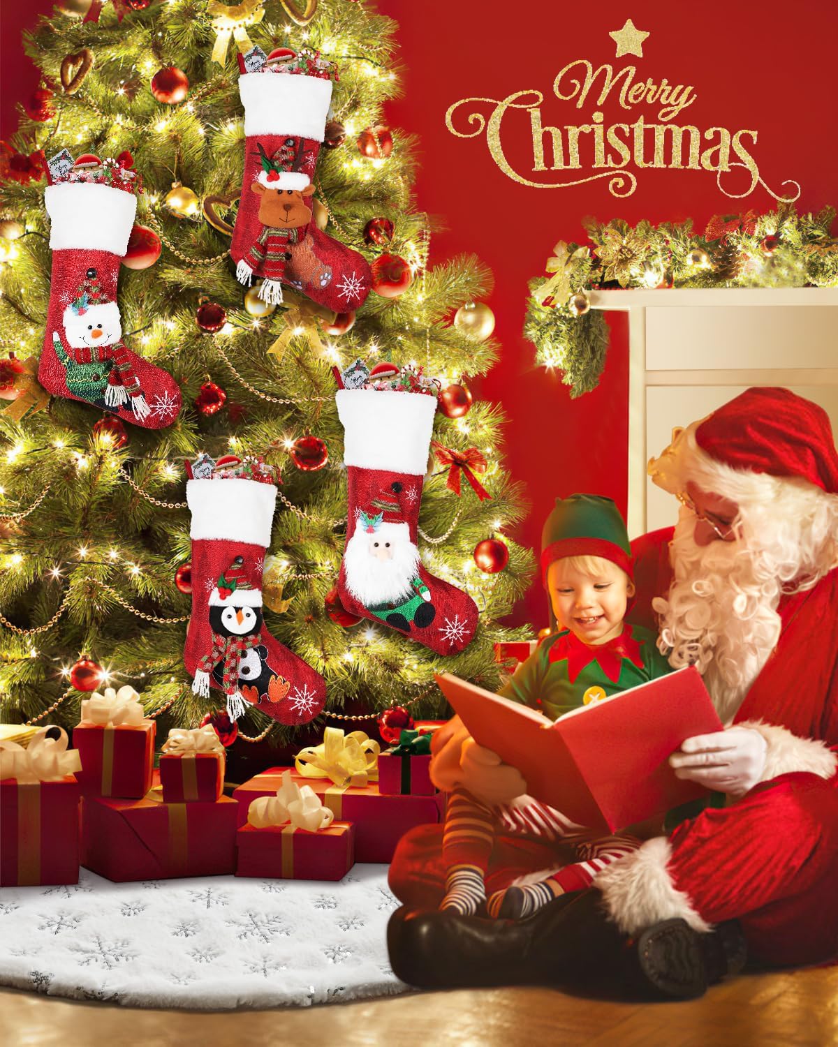 COOLWUFAN 60 Inches Faux Fur Christmas Tree Skirt for Xmas Tree Holiday Party Decorations White Plush Silver Sequin Snowflake (Silver)