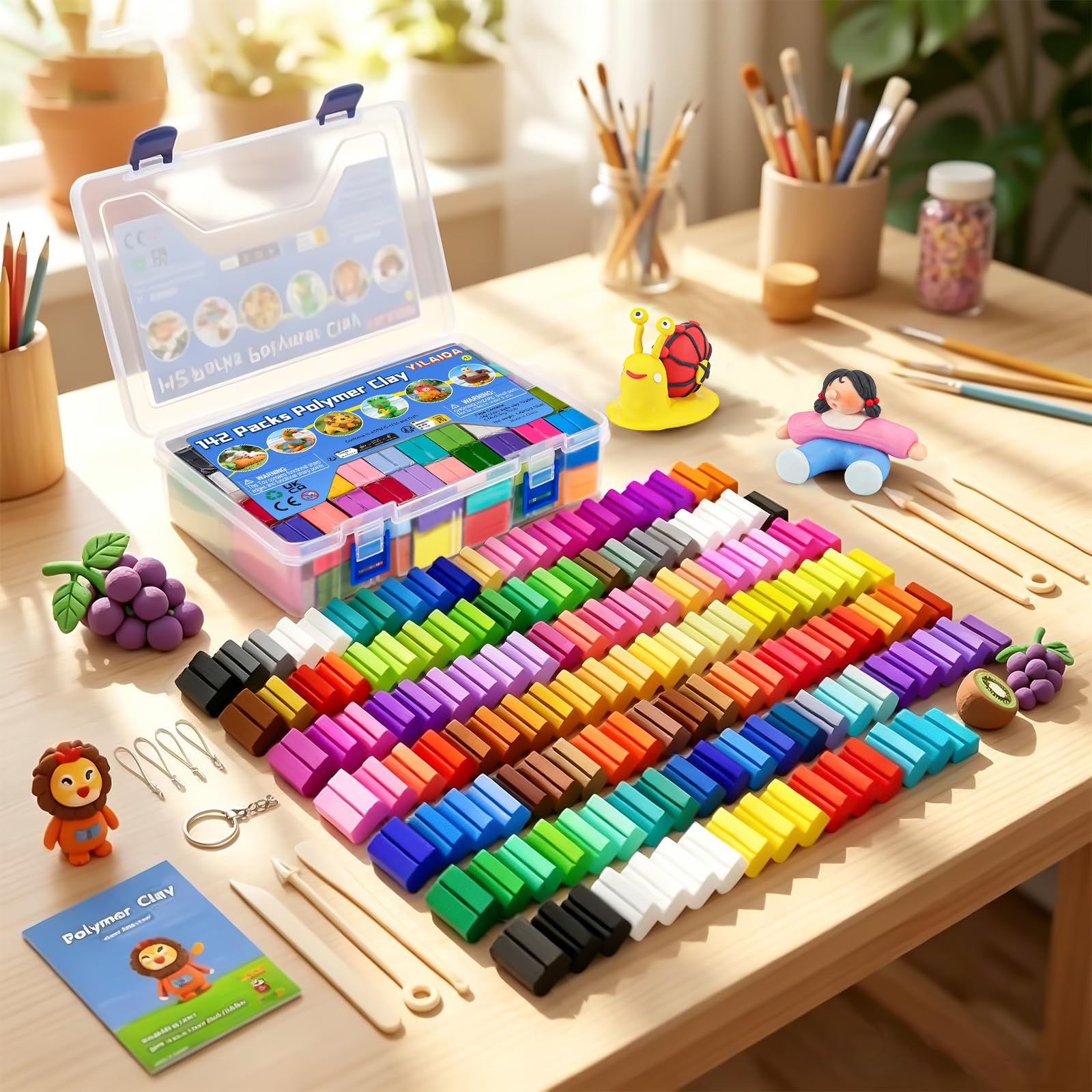 YILAIDA Lot de 142 paquets d'argile polymère pour enfants avec 5 outils de sculpture, non toxique et doux, cadeau d'anniversaire, débutants/adultes