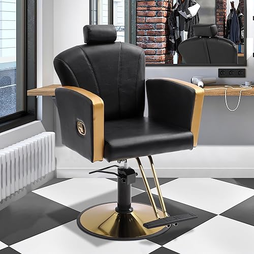 Miniatura 8 de KIGOTY Silla de peluquero, silla de salón para estilista, silla reclinable con bomba hidráulica, sillas giratorias de 360 grados con reposapiés y