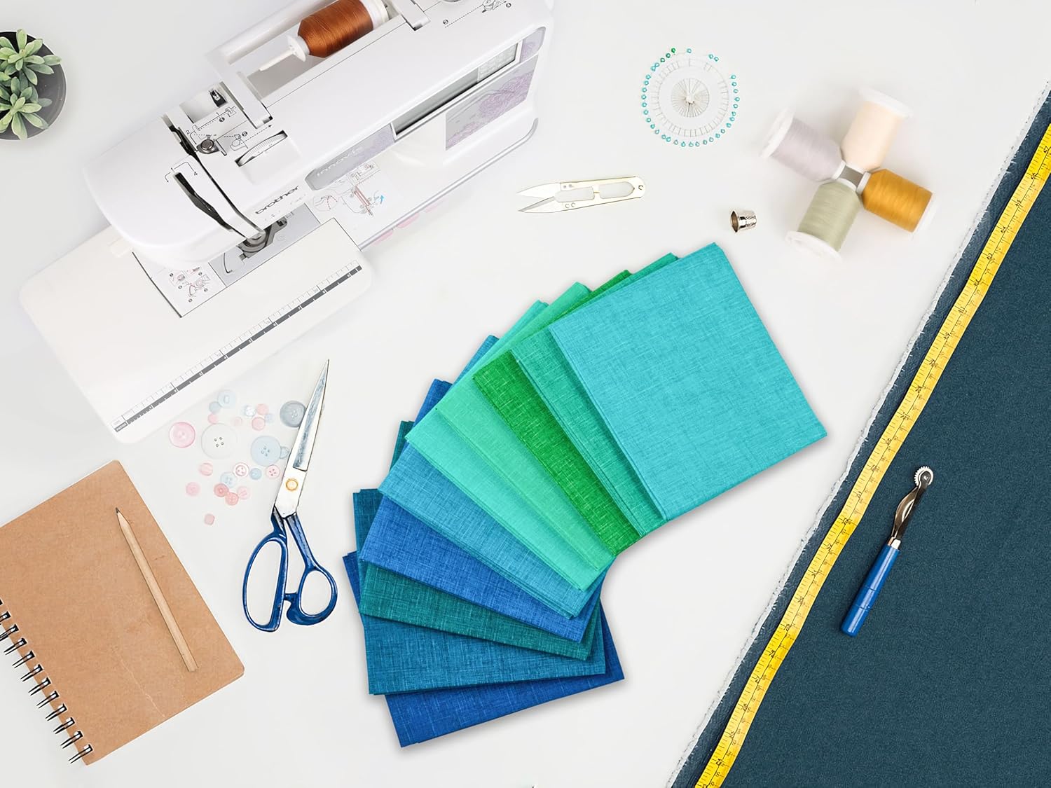Craftido - 11 Options Solids with Tweed Tonals-Assorted Color Cotton Quilting Fabric Bundles 10pcs Fat Quarters 18"x21"-Medium Weight 5.2oz-for Quilting, Sewing and Crafts-Midnight Oasis(Greens+Blues)