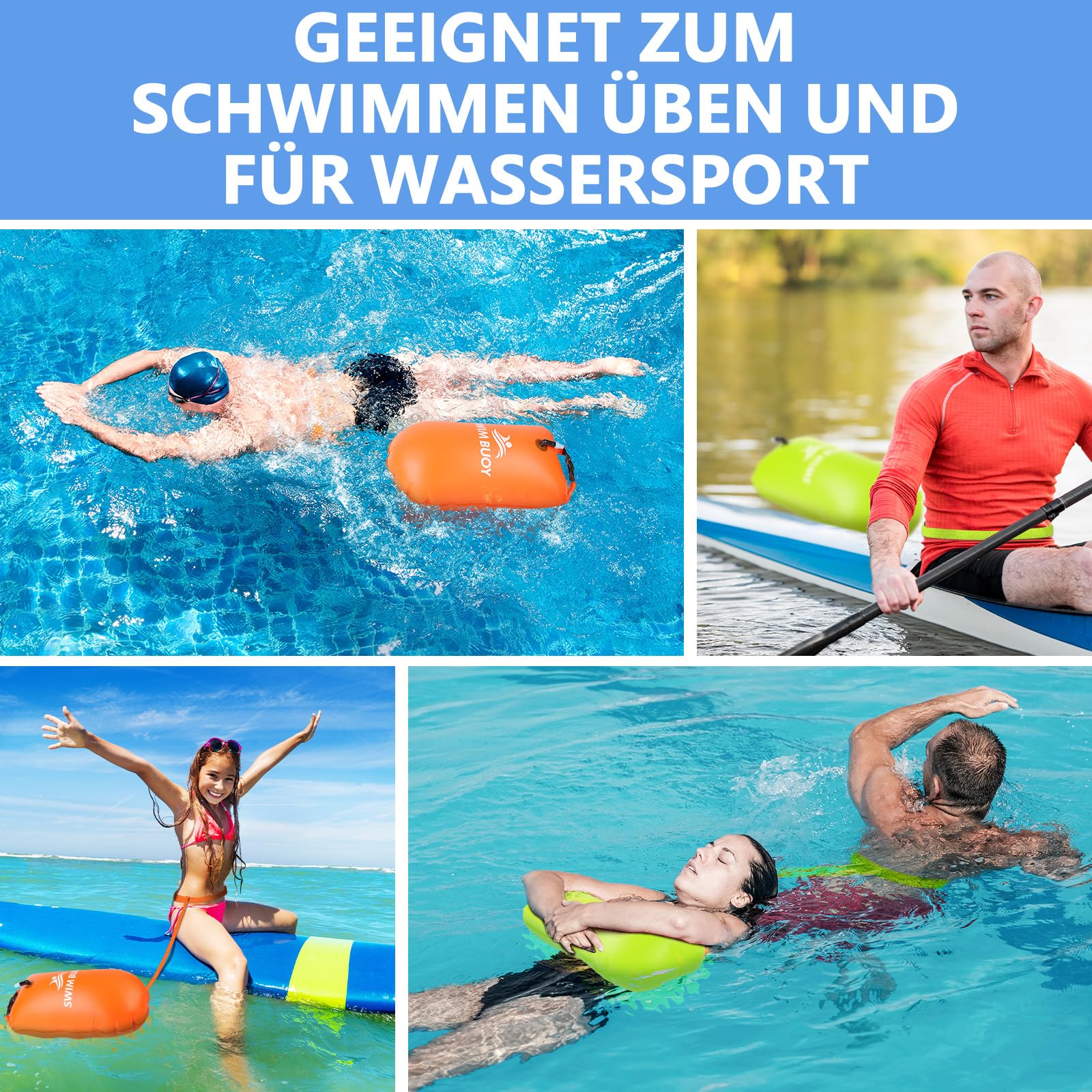 JONRRYIN Schwimmboje 28L, Trockensack und Schwimm Boje Aufblasbar, Sicherheitsgerät für Freiwasserschwimmen, Schwimmboje Ideal für Triathlons, Surfer