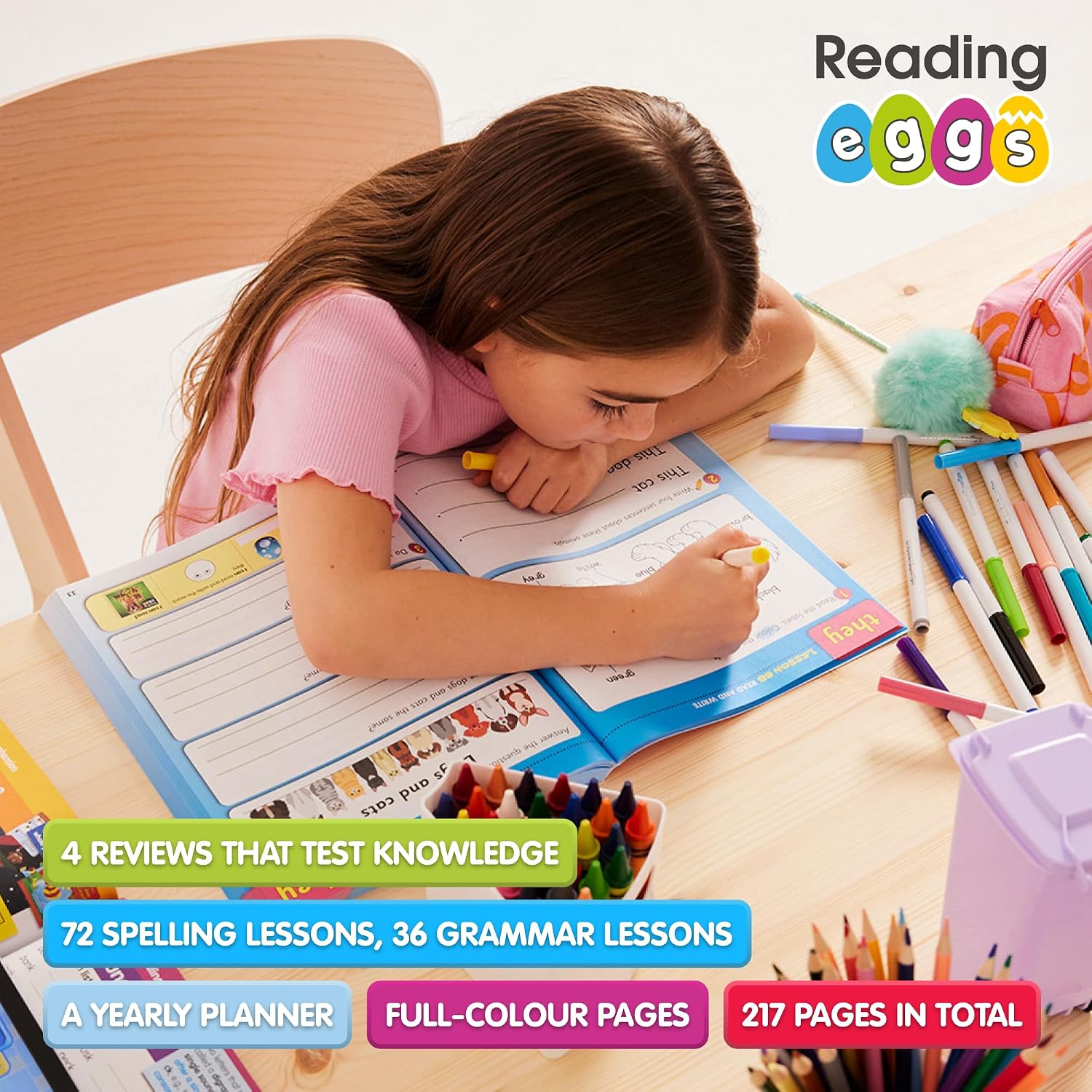 Grade 4 Reading Workbook Ages 8–10: 200 Reading Lessons – Spelling, Grammar, Reading Practice & Comprehension, Worksheets + Yearly Planner, 217 Full-Color Pages – Reading Eggspress