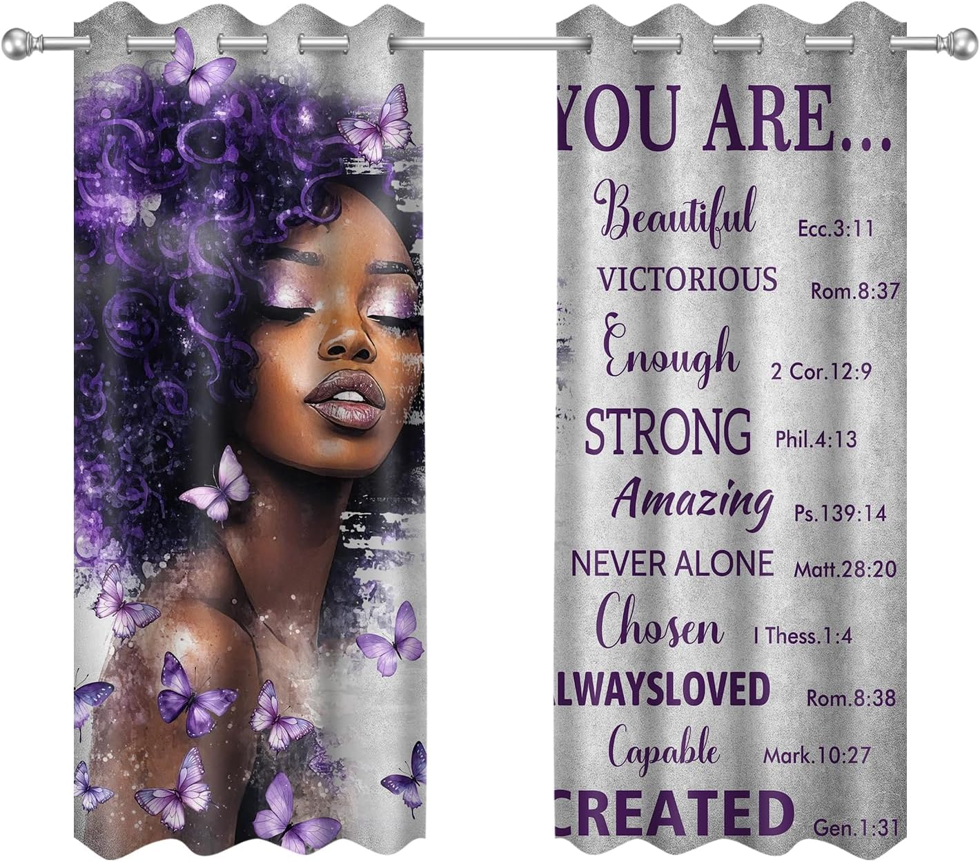 African American Purple Curtains for Bedroom and Living Room Black Girl Butterfly Pattern Funny Inspirational Quotes Blackout Curtains Woman Lady Drape Windowsill long Curtains 2 Panels 42x63 Inch